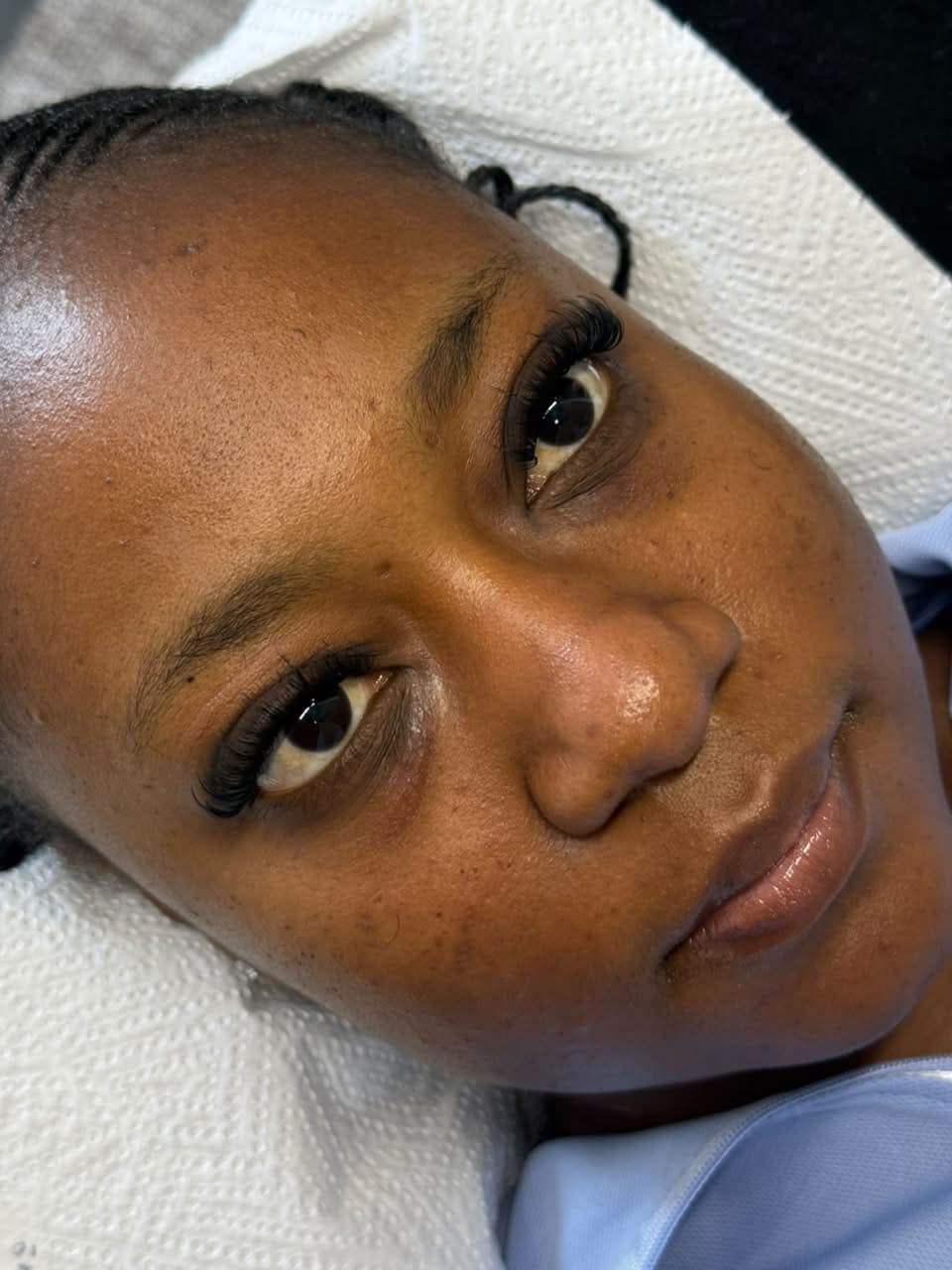 Detail of eyelash extensions immediately after application